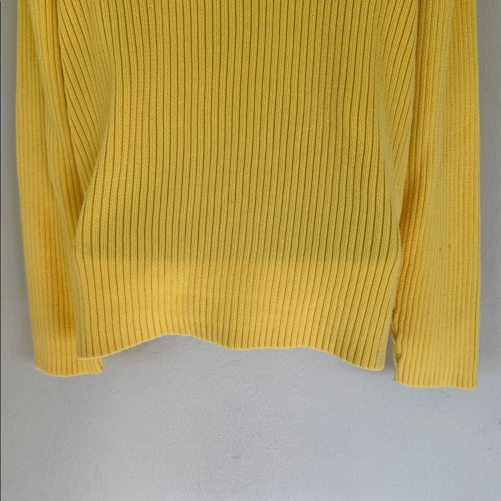 Vintage Y2K Liz Claiborne bright yellow ribbed knit notch neckline sweater large - Picture 11 of 13
